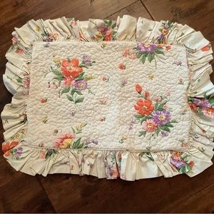 WHITE QUILTED FLORAL, RUFFLED STANDARD PILLOW SHAM